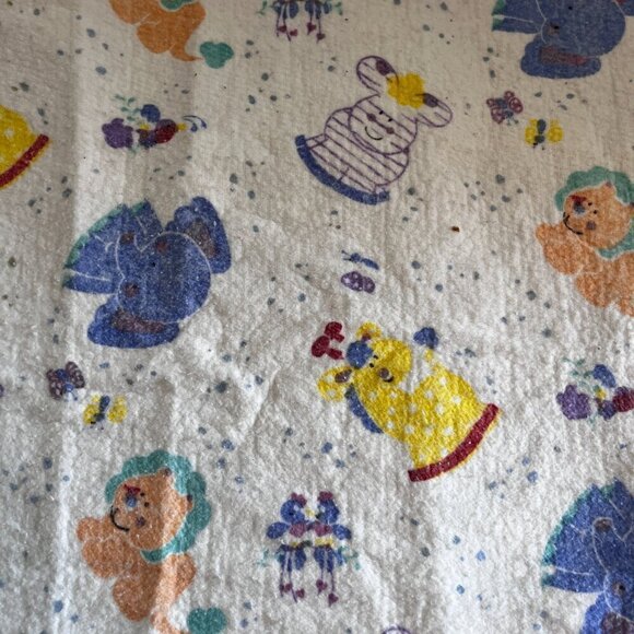 Vintage Satin Trimmed Embroidered Fleece Baby Blanket Safari Animals - Picture 4 of 9